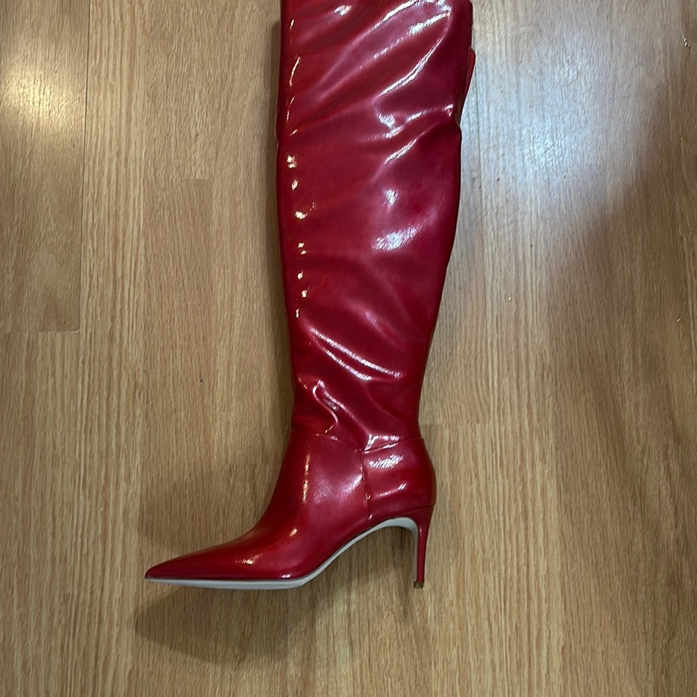 Jessica Simpson Red Heeled Boots with Stiletto Heel and Glossy Finish